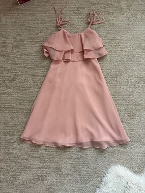 Girls' Pink Ruffle Strap Dress